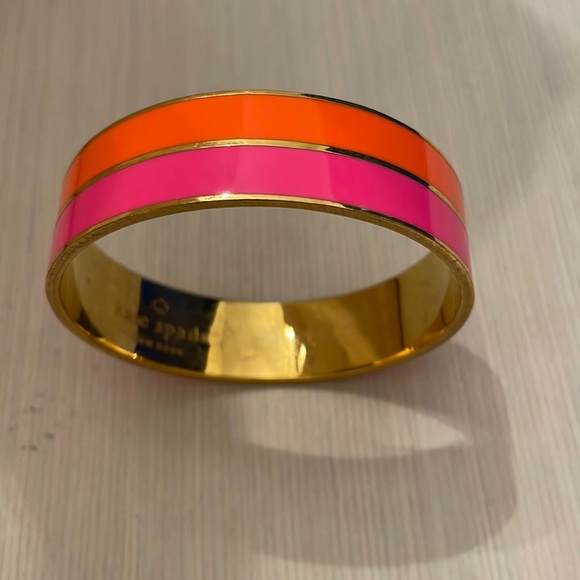kate spade Jewelry - Kate Spade Pink Orange Take A Chance Bangle Bracelet Enamel Idiom Gold Fun Color
